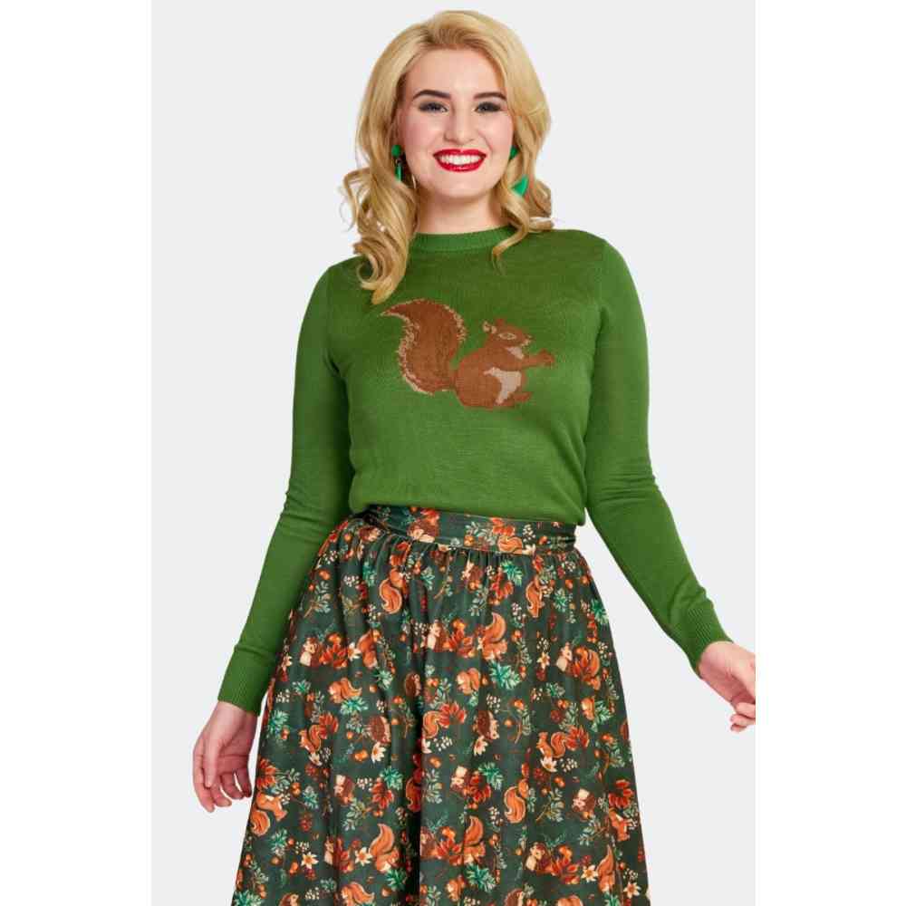 Voodoo Vixen - Squirrel Print Sweater - Green